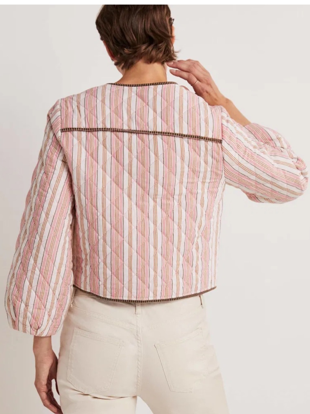 Boden Woman’s Pink Striped Floral beaded and Embroidered Quilted Jacket US 8 - Picture 7 of 8